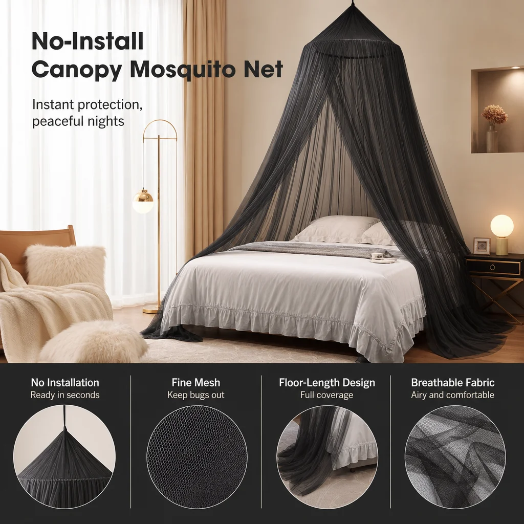 Instant Setup Mosquito Net Breathable for Bedroom Home 1.5-1.8m Bed Dome Canopy High Density Nylon Mesh Sleep Protection