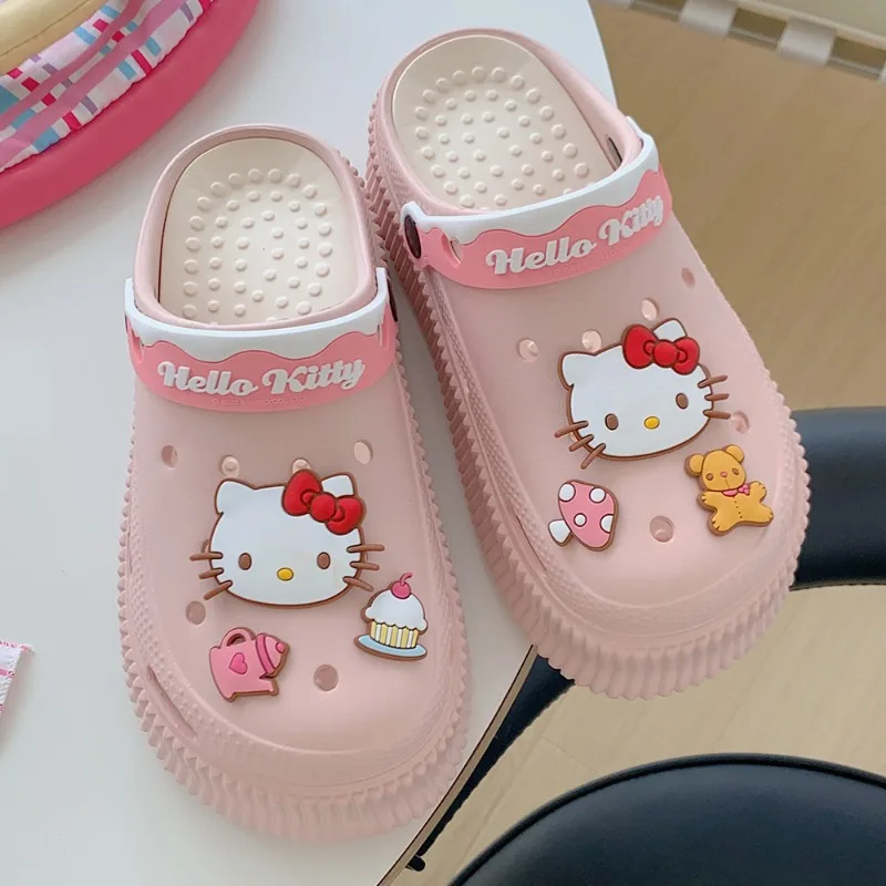 Sanrio Kuromi zoccoli con suola spessa per abbigliamento esterno sandali e pantofole da spiaggia, scarpe con punta dolce e carina per ragazze in