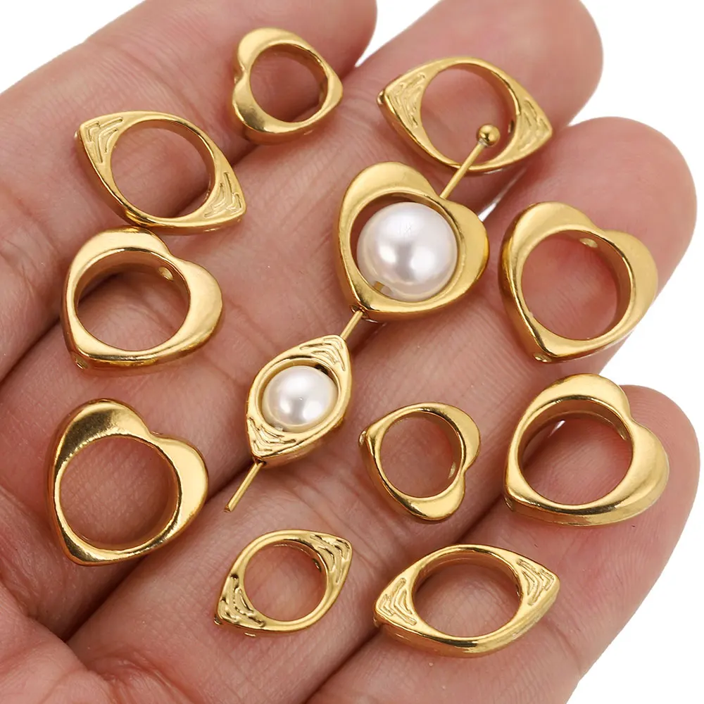 

10pcs Stainless Steel Eyes Heart Bead Frame Double Hole Bead Ring DIY Bracelet Necklace Making Accessories Supplies for Jewelry