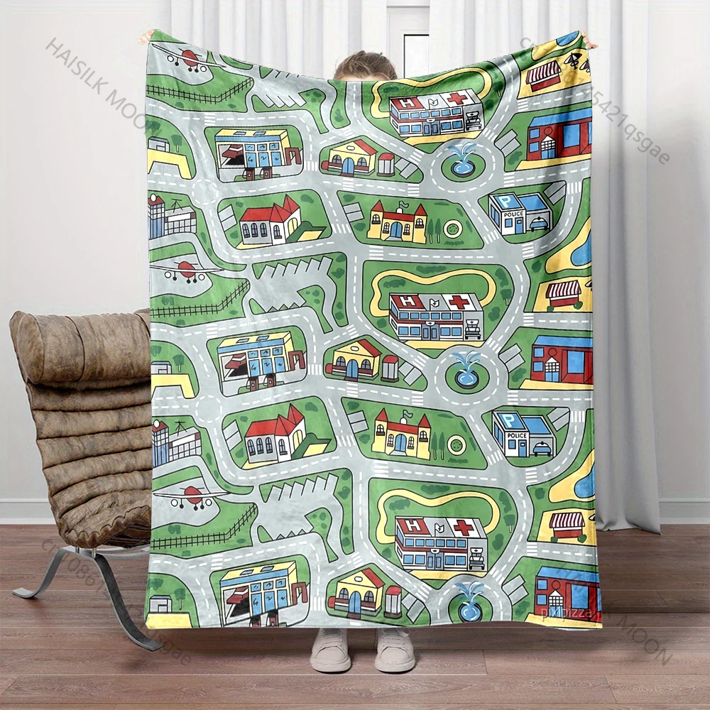 Multiple sizes City roads and buildings layout print blanket adult children warm for home travel soft and comfortable blanket