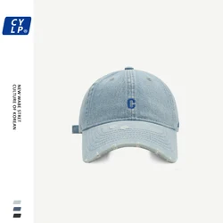 Street Retro Ripped Leisure Denim Baseball Cap Female Summer Korean Style Embroidered Peaked Cap Male