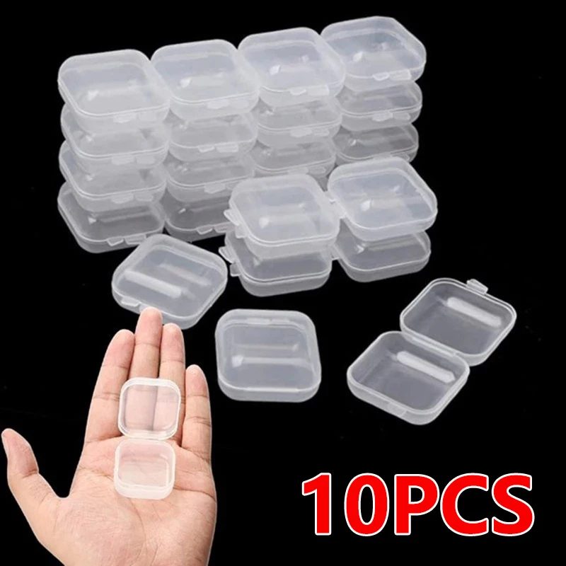 10Pcs Clear Small Plastic Containers Transparent Storage Organizer Box with Hinged Lid for Items Crafts Jewelry Package Cases