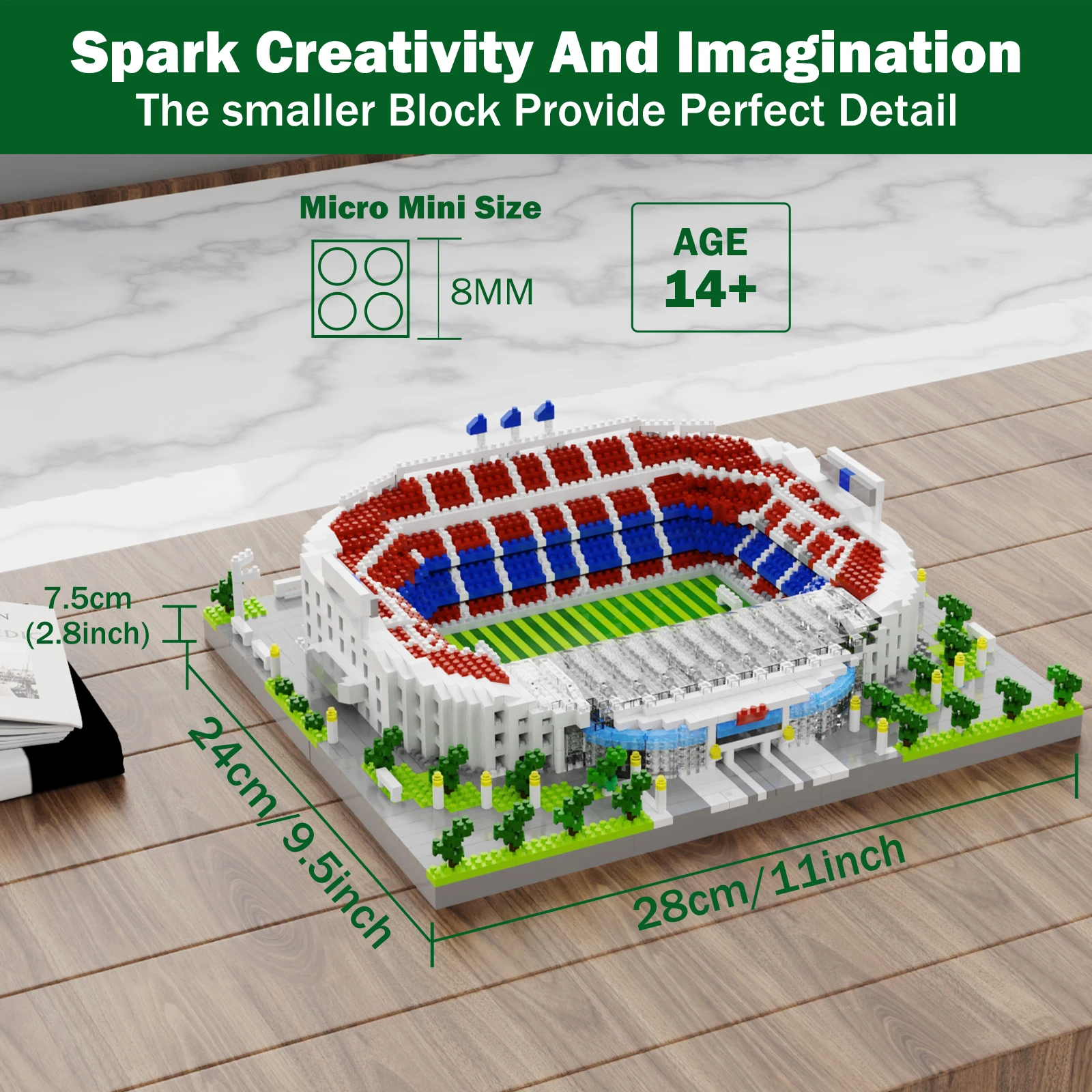 Barcelona Voetbalstadion Micro Blokken Bouwsets, Mini Bakstenen Architectuur Bouwsteen Voor Volwassenen, Voetbalveld Geschenk