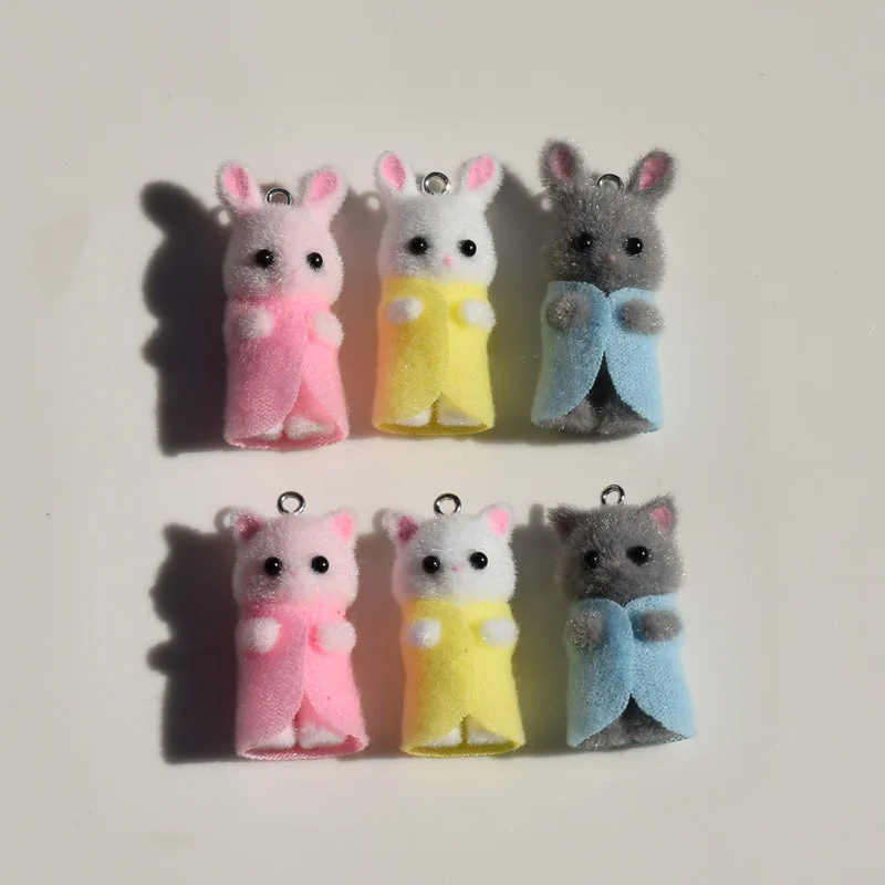 Wholesale 30pcs/lot color 3D clothing cartoon cats/rabbits shape resin dolls beads diy jewelry garment/keychain accessory