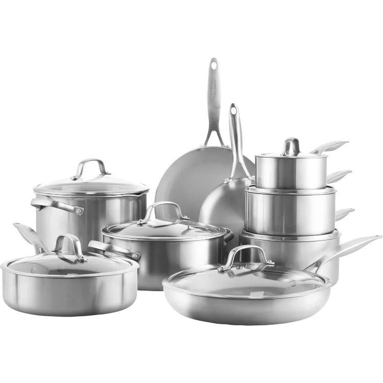 

Venice Pro Tri-Ply Stainless Steel Healthy Ceramic Nonstick, 16 Piece Cookware Pots and Pans Set, PFAS-Free, Multi Clad