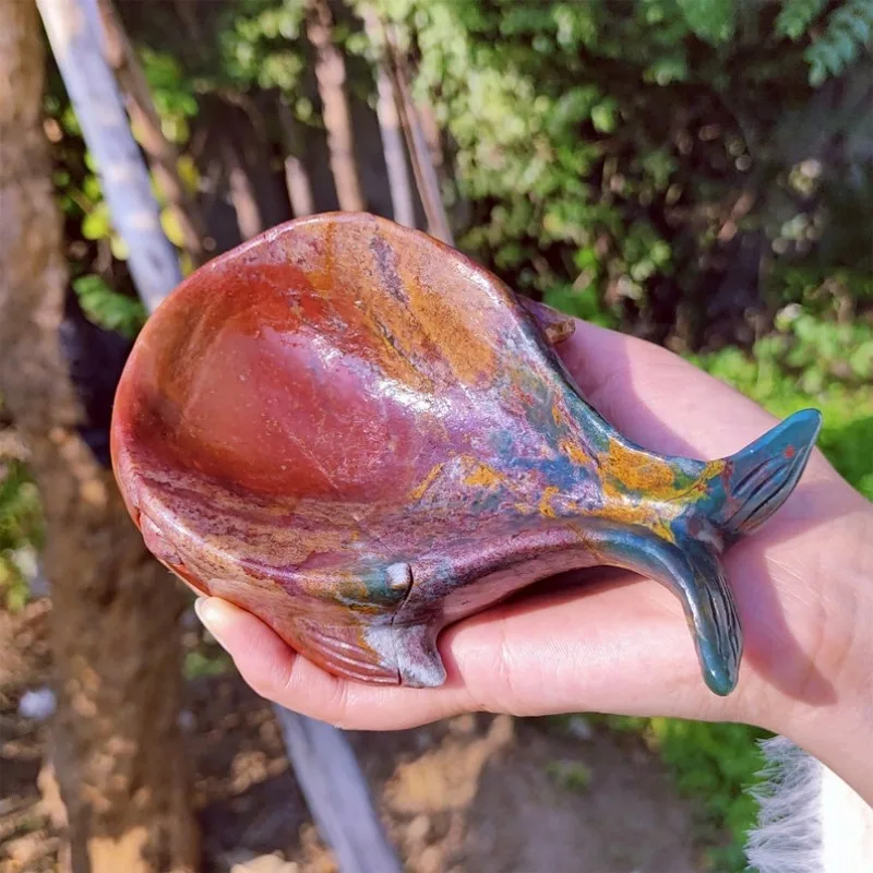 

5.5’‘Natural Ocean Jasper Whale Ashtray，Hand Carved Ashtray, Hand Carved Whale,Crystal Chakra, Crystal Gifts, Home Decoration