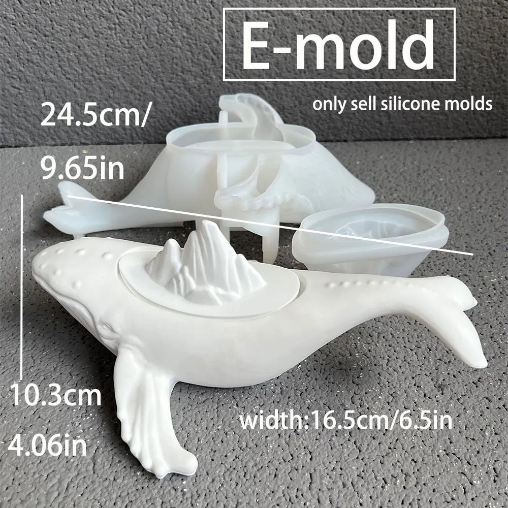 24cm Big Whale Storage Box Mold Candle Vessel Plant Pot Concrete Silicone Mold Cute Turtle Plaster Epoxy Resin Mould