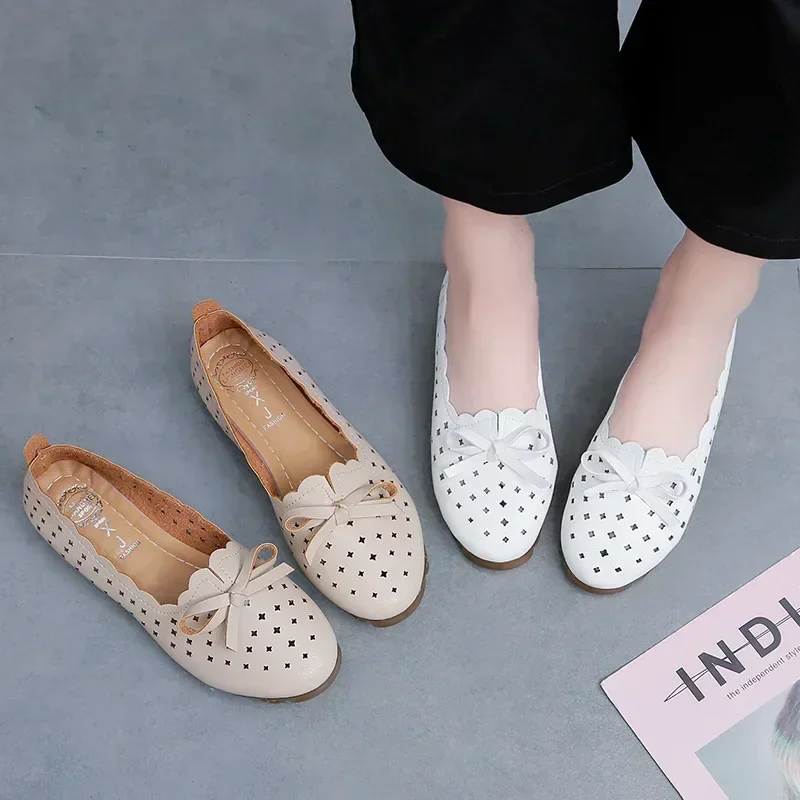 2024 Autumn Women Flats Lightweight Women Flats Soft Moccasins Women Genuine Leather Shoes Flat Shoes Woman Loafers Casual Shoe