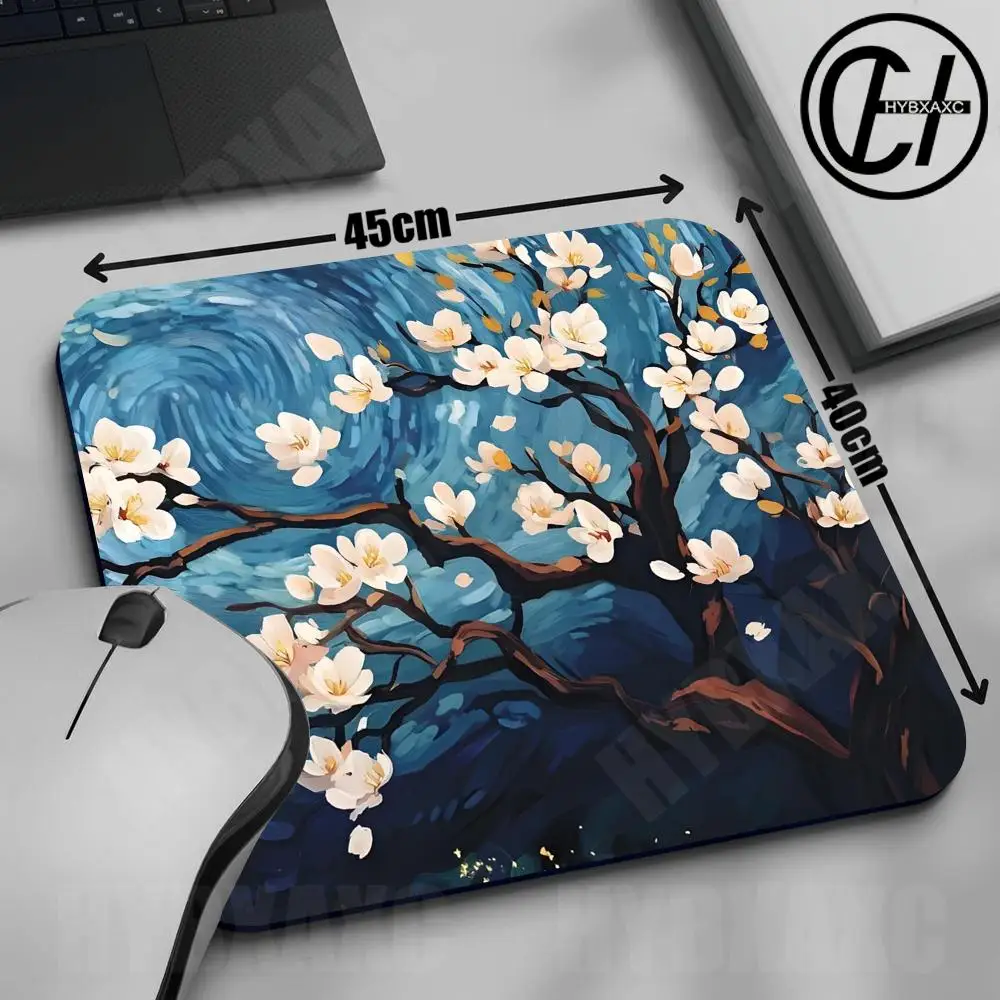 Sakura-Mauspad, mehrere Größen, große quadratische Tischmatten für Computer, Büro, Spiele, rutschfeste Gummi-Mauspads im Van-Gogh-Stil, Schreibtischunterlage