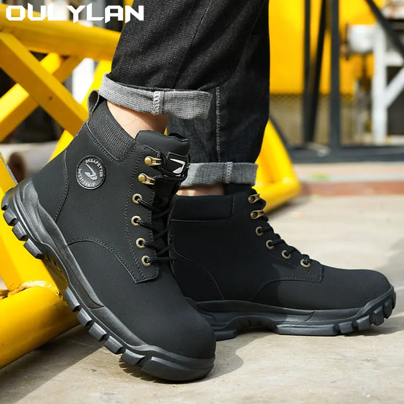 

Oulylan Indestructible Men's Safety Shoes Work Shoes Steel Toe Puncture-protective Work Boots Anti-smash Lightweight Boots
