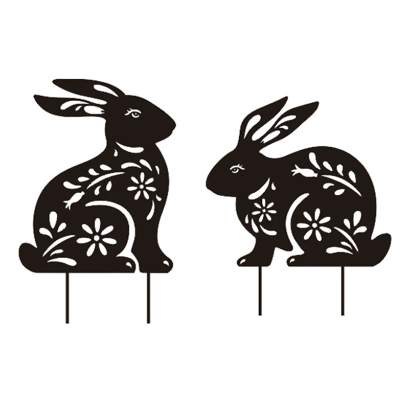 2 Pcs Bunny Garden Stakes Metal Bunny Stakes Metal Garden Rabbit Decorations Statues Creative Rabbit Silhouette Lawn