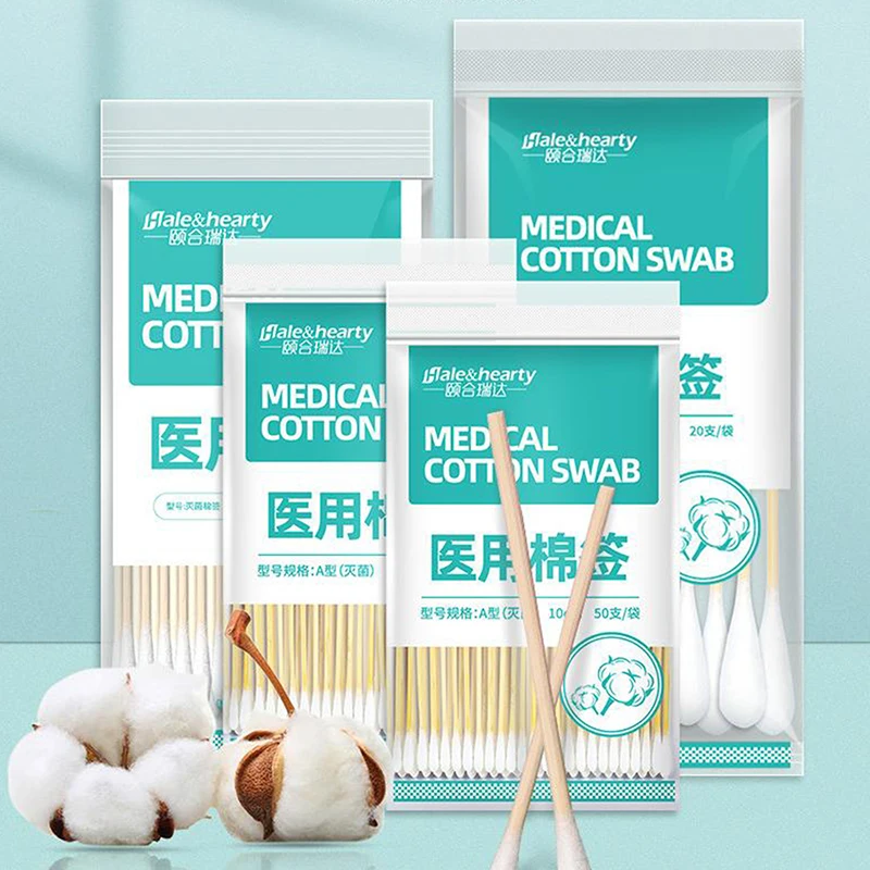 Disposable Sterile Medical Supplies Cotton Swabs Single Head Wound Sterilization Cleaning Wooden Long Cotton Swabs Stick