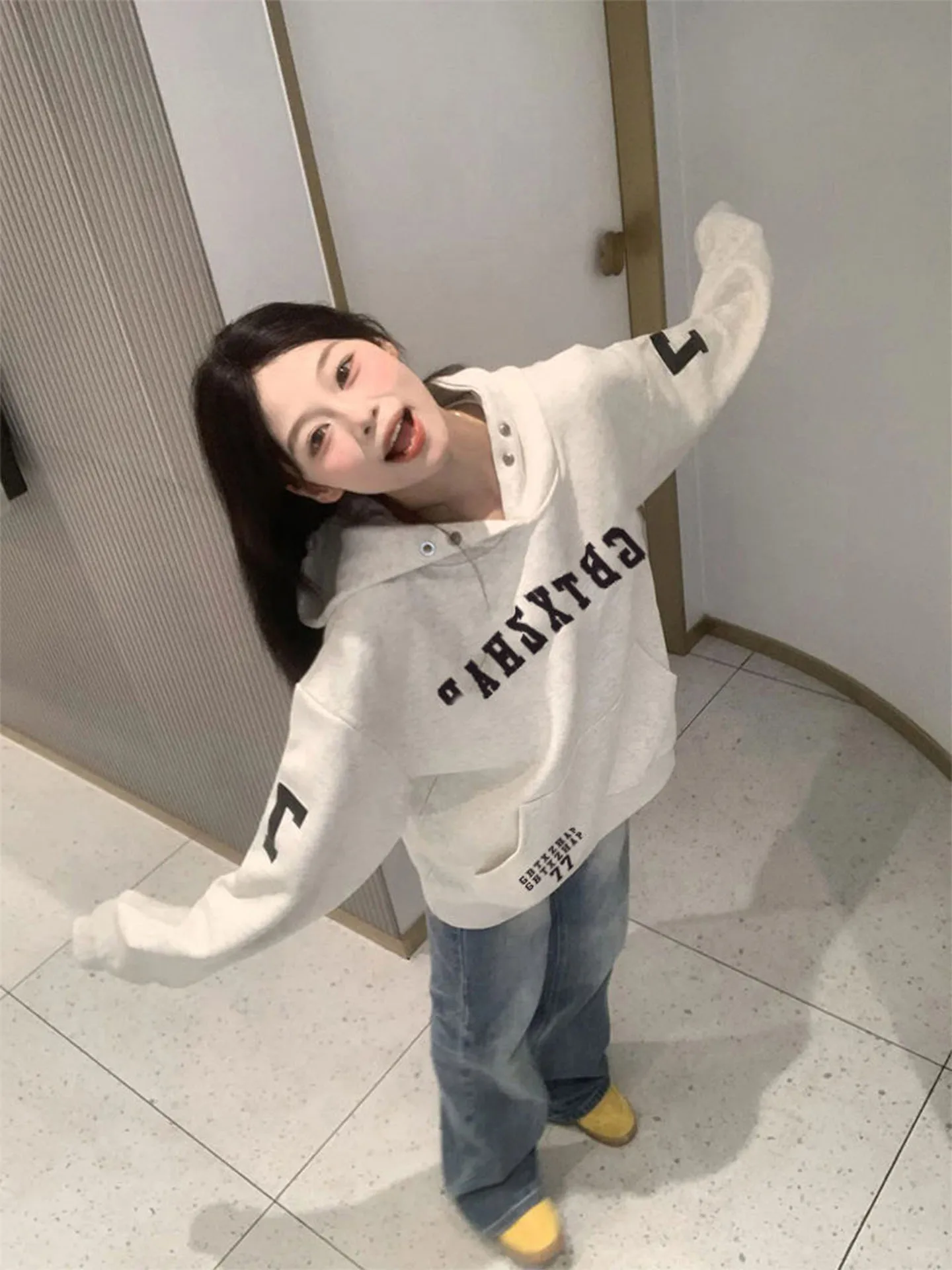 

Толстовка с надписью в стиле ретро в американском стиле, женская осенне-зимняя оверсайз, повседневная свободная толстовка Fce Jaet, модная брендовая Teana Snow