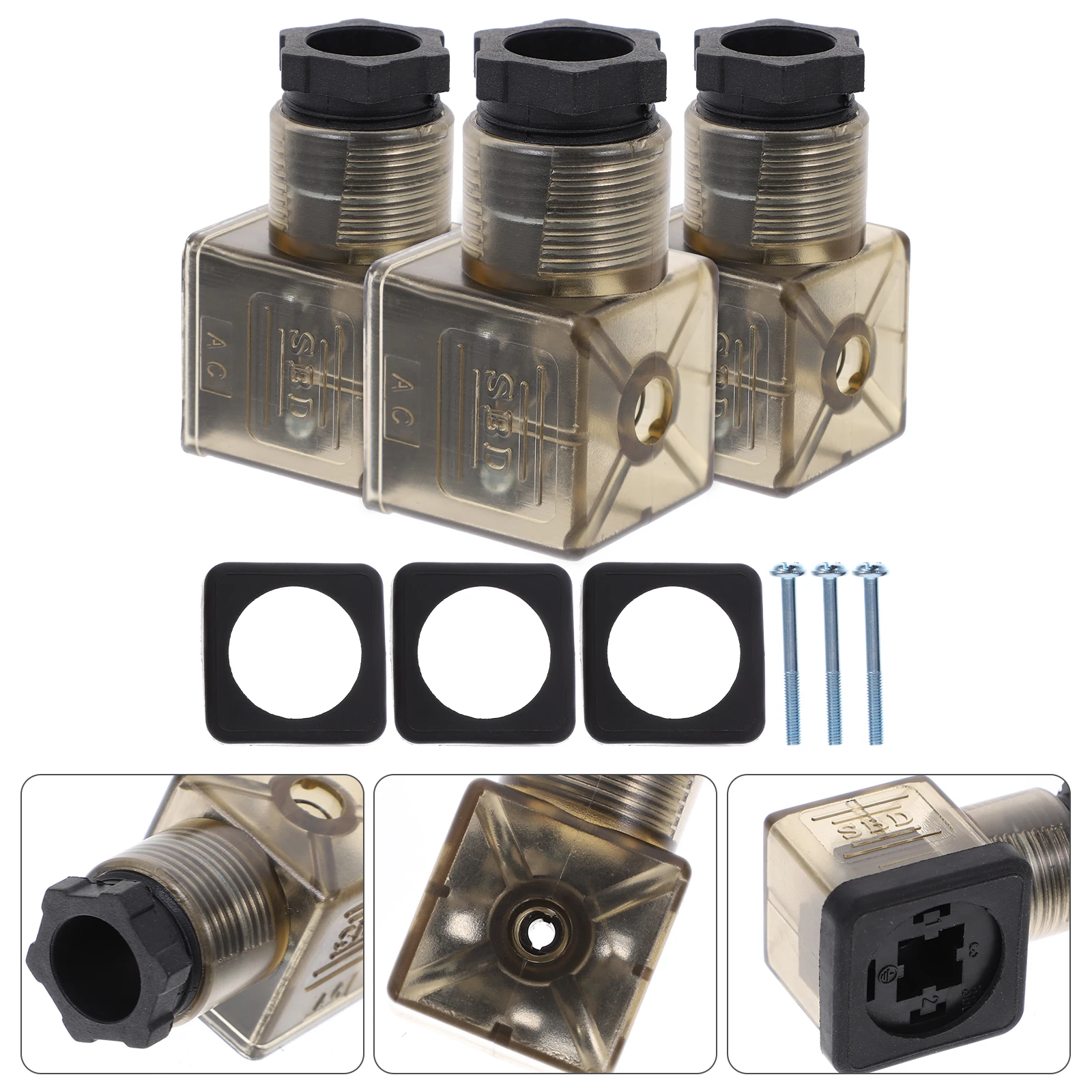 

3pcs Solenoid Junction Boxes 3 Prong Coil Connector Indicator Pp Material Replacement Valve Plug Electrical