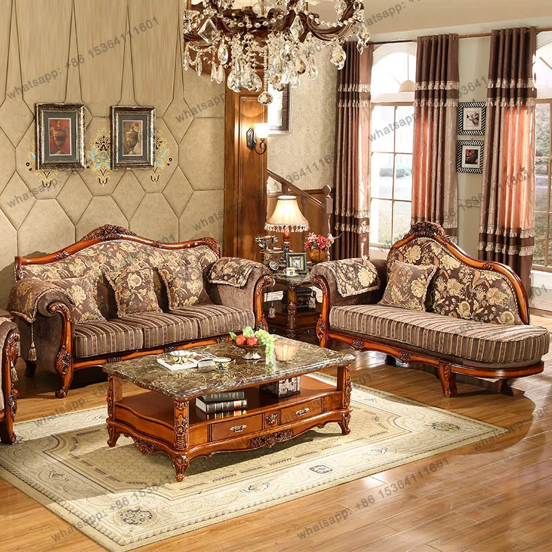 FG European Style Fabric Combination Sofa Set American Solid Wood Living Room Sofas and Seating Single Three Seater Couch Furnit