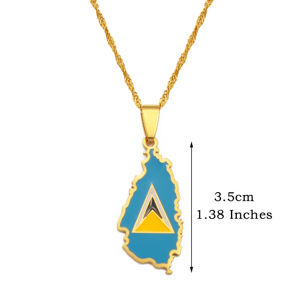 Anniyo Saint Lucia Map Flag Necklaces for Women Girl Silver Color/Gold Color Jewelry St. Lucia Pendant Chains Jewellery #098621