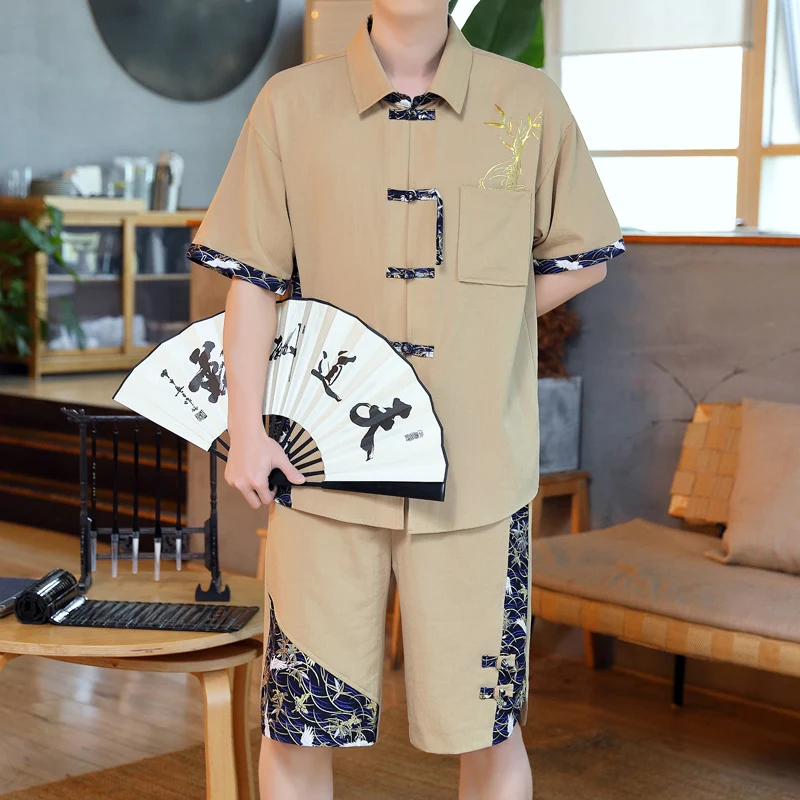 

Летний мужской комплект из хлопка и льна больших размеров: футболка и шорты, с принтом, удобный, дышащий, свободный крой, спортивный стиль