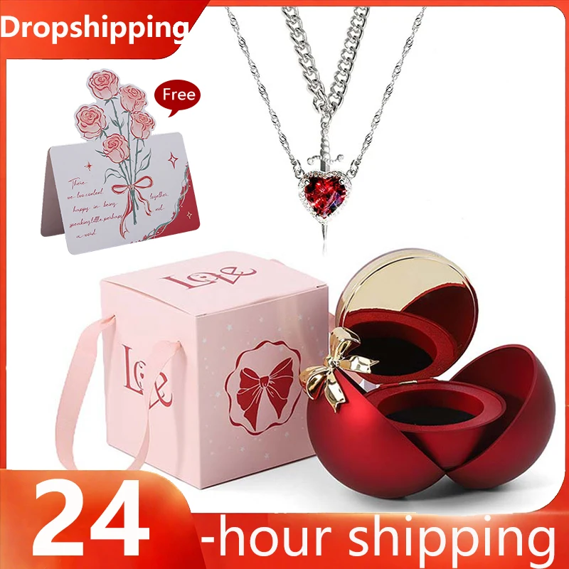 

Valentines Day Gift Bow Shaped Spherical Jewelry Box With Eternal Rose For Wife Women Birthday Gifts with Greeting Card