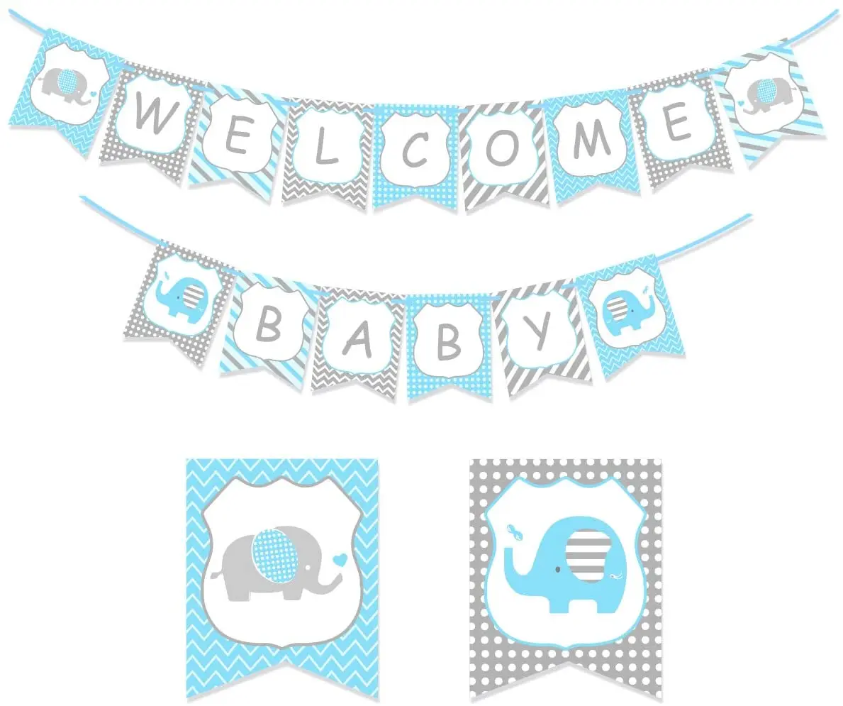 Funmemoir Elephant Baby Shower Decoration Welcome Baby Banner Garland for Boys and Girls Baby Shower Party Decorations Supplies