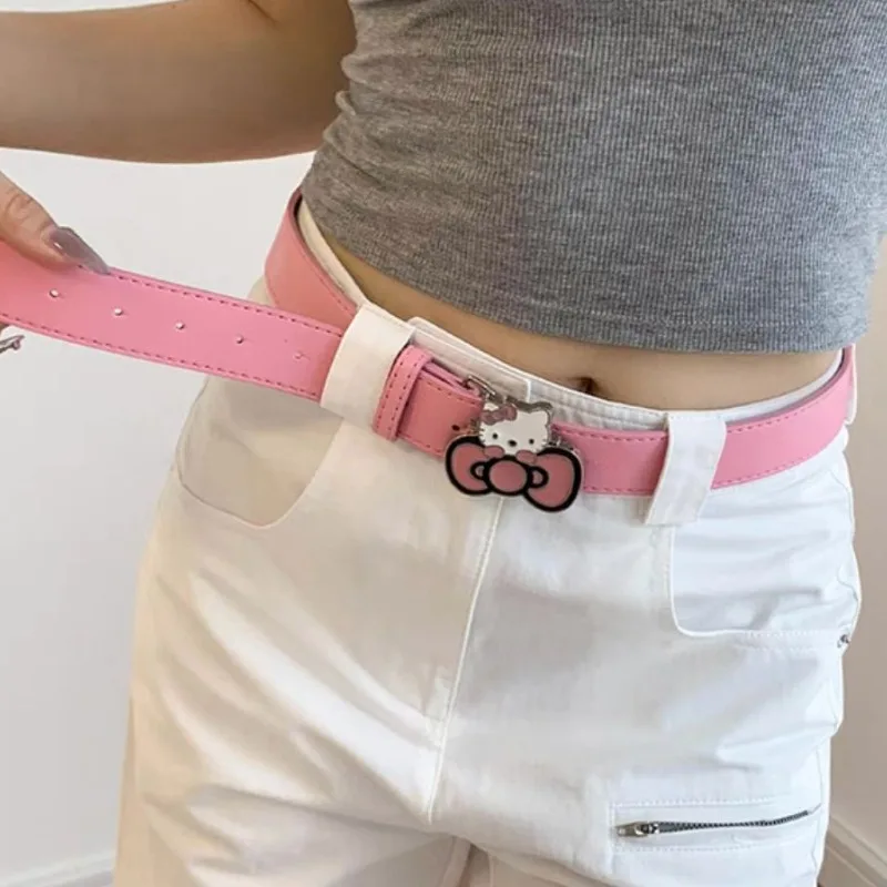 Hello Kitty Fashion Girl Pink Belt Cartoon Sanrio girls utility belt Cute anime jeans accessories Sexy Spice Harajuku belt gift