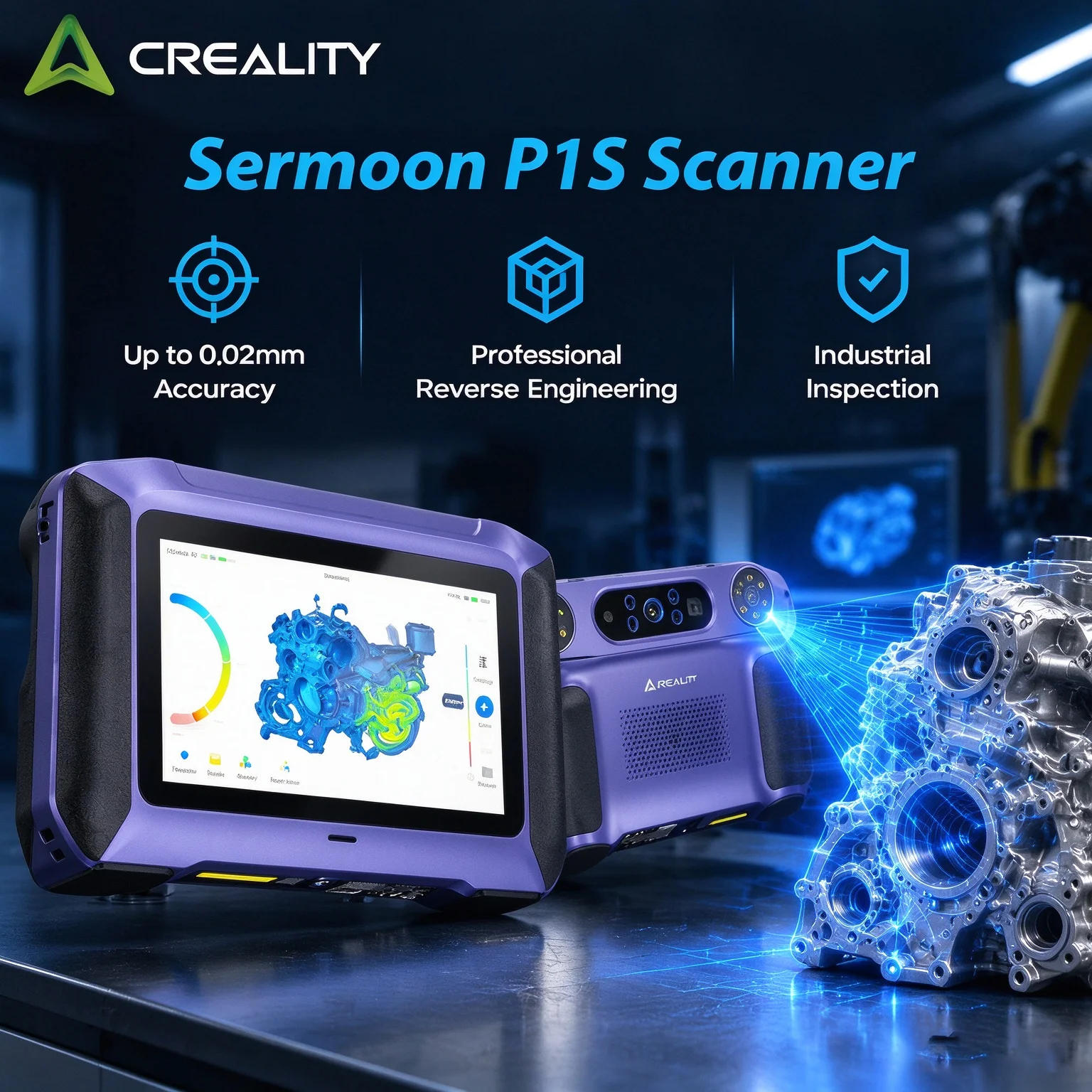 Creality Sermoon P1 Upgraded Version Scanner Sermoon P1S 3D Scanner 34+7+1 Line Blue Laser Modes +NIR High-Precision 3D Scan