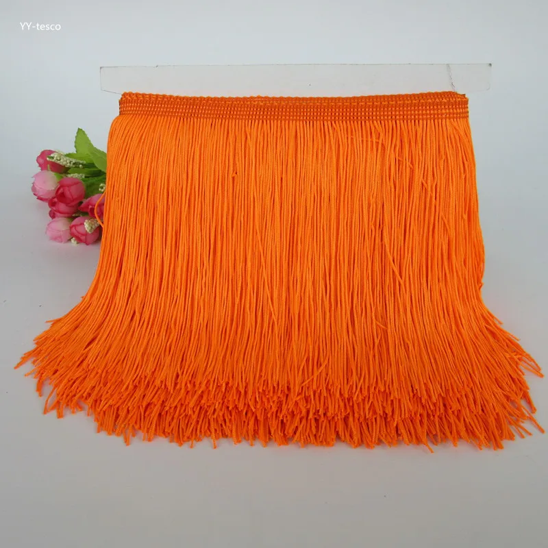 YY-tesco 10yard Orange Fringe Tassel Trimming Lace Latin Dress Macrame Dance Clothing Polyester Single Band 15cm Lace Ribbon