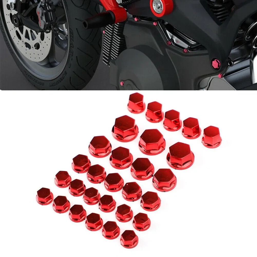 30PCS Red Motorcycle Hexagon Socket Screw Covers Protector Trim Cap Electroplated High Quality Motorcycle Accessories