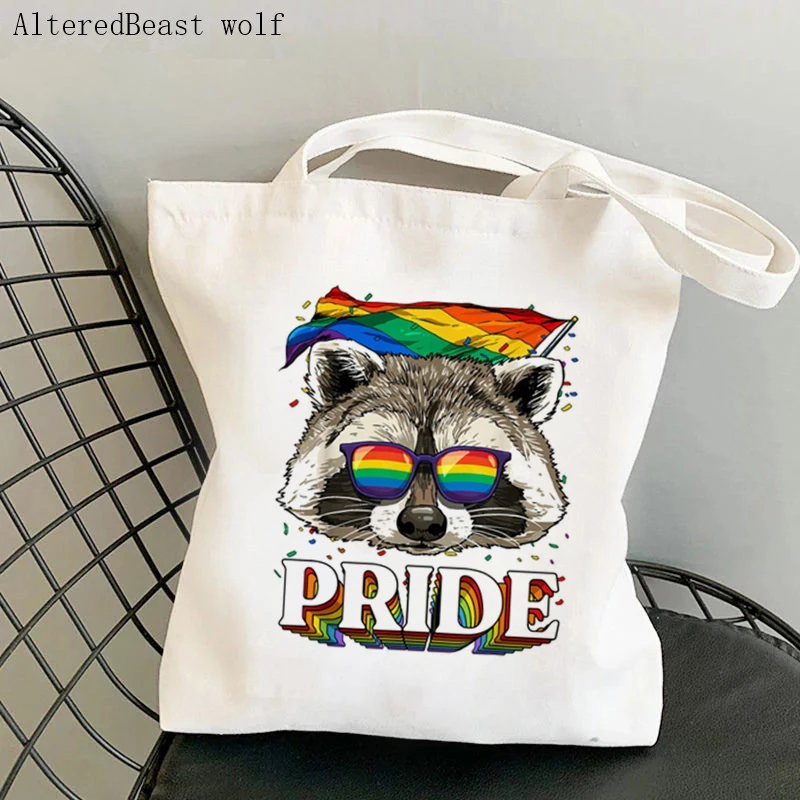 

Women Shopper bag LGBT Raccoon Gay Pride Flag Sunglasses magic Tarot Card witchy Bag Canvas Shopper Bag girl Shoulder Lady Bag