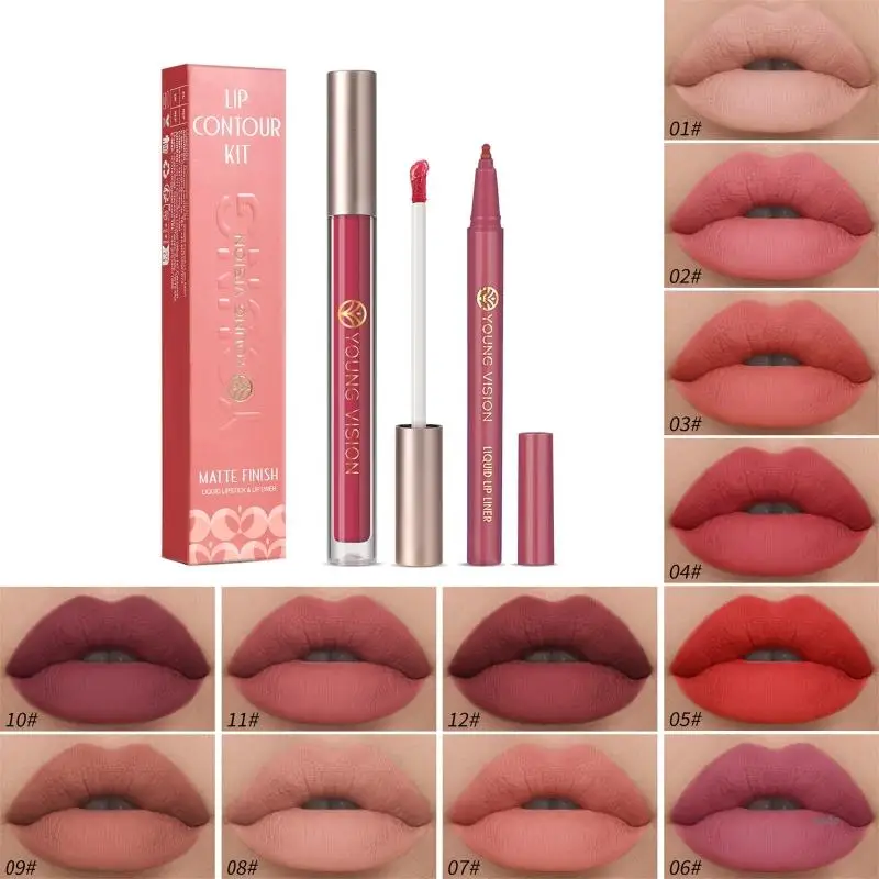 YOUNG VISION Matte Lipstick with 1Lipliners Lasting None Cup Not Fade Waterproof Pigmented Velvets Lipgloss Lip Makeup