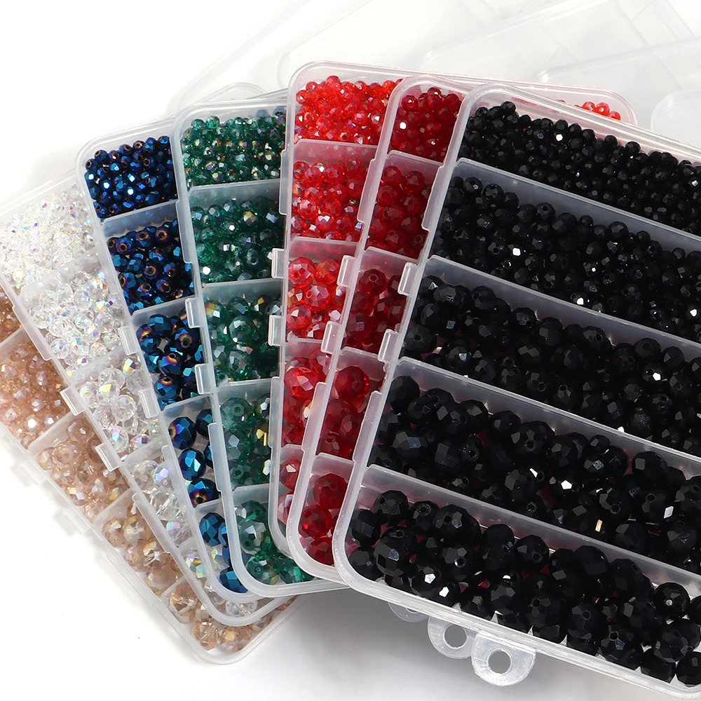 1 Box 4 6 8 10mm Kristallperlen-Box, mehrseitiges, unregelmäßiges Glasperlen-Set, 5-Fächer-Loose Spacer Kit für Schmuckherstellung, DIY-Armband – Detail 6