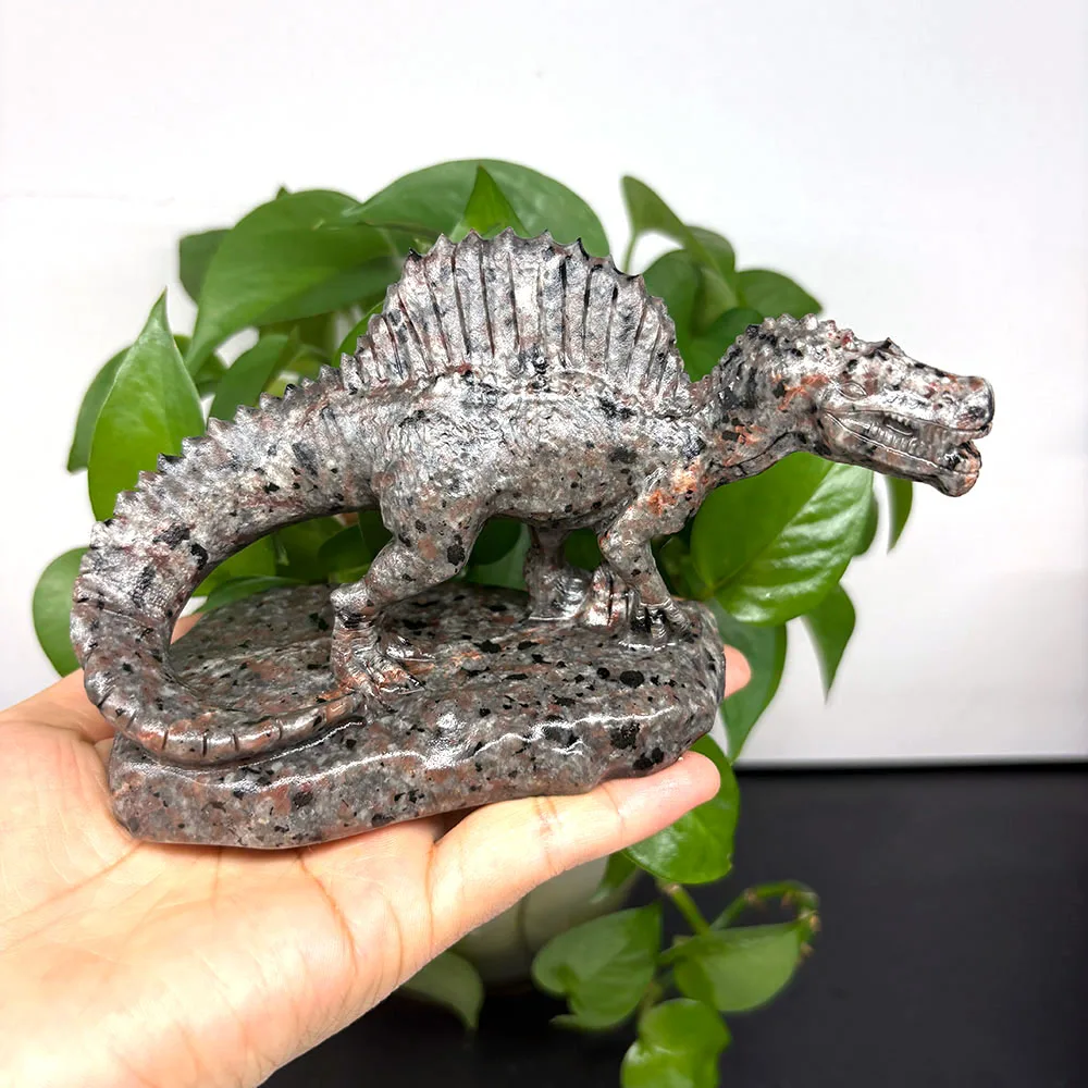 Custom Natural Yooperlite Spinosaurus Figurine - 14cm Hand-Carved Gemstone Dinosaur Statue Healing Crystal Decor