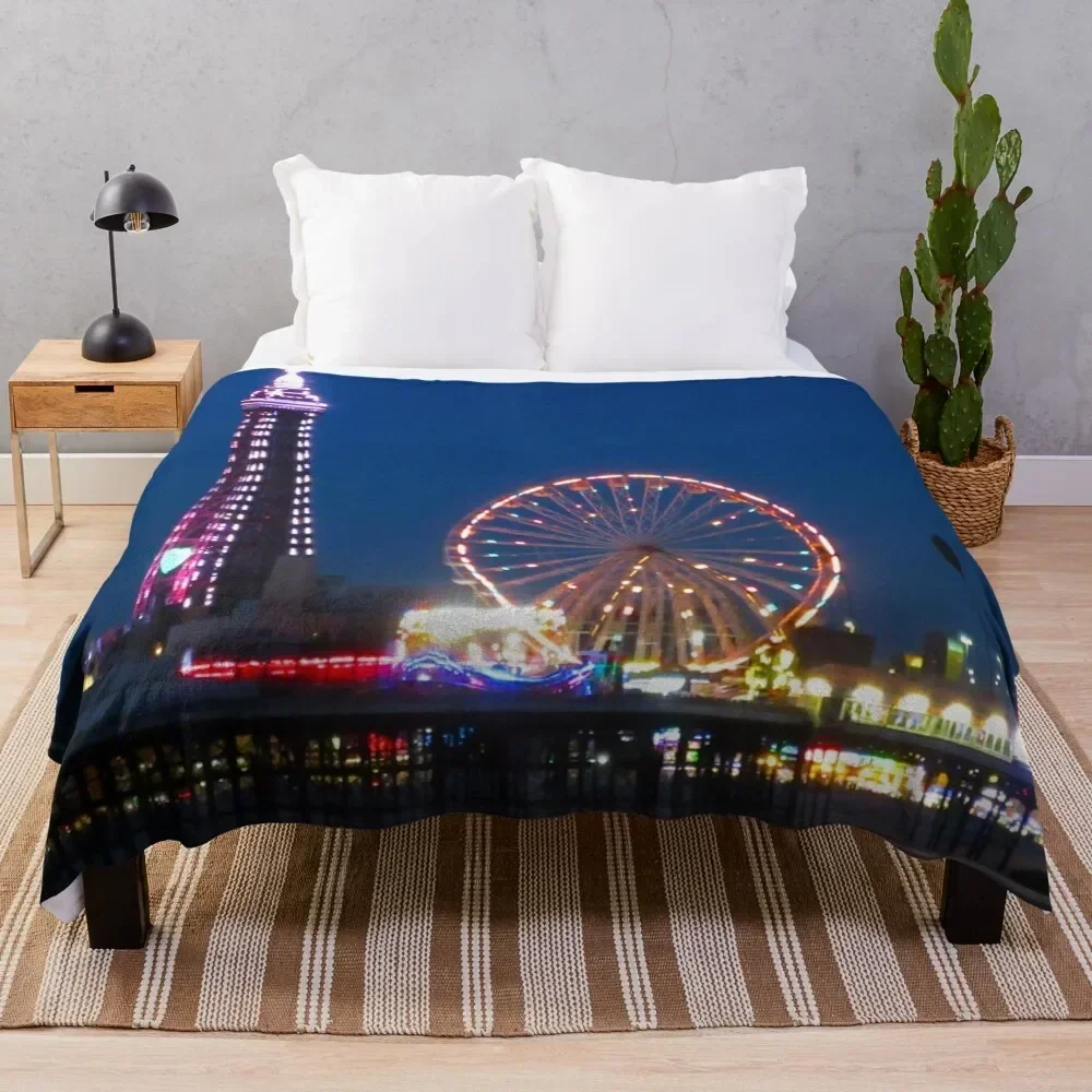 

Blackpool Beach Lights at Night Throw Blanket Cute Plaid Furry Blankets