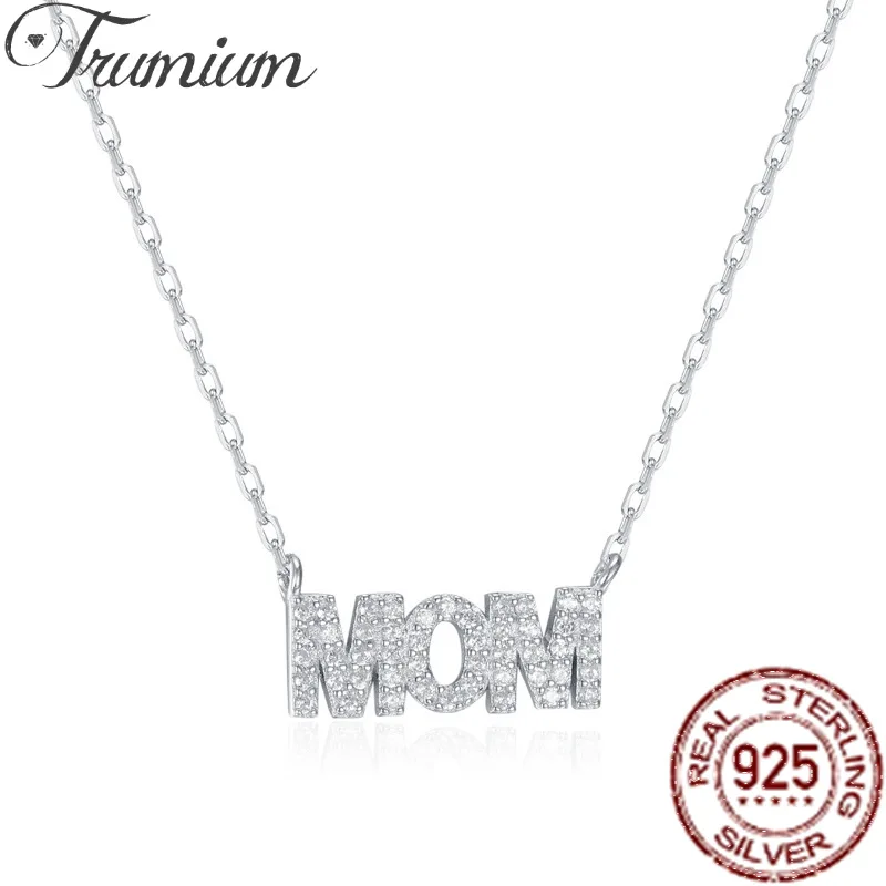 Trumium 925 Sterling Silver Mother's Day MOM Letter Pendant Necklaces For Women Mom Nameplate Chain Choker Birthday Gifts