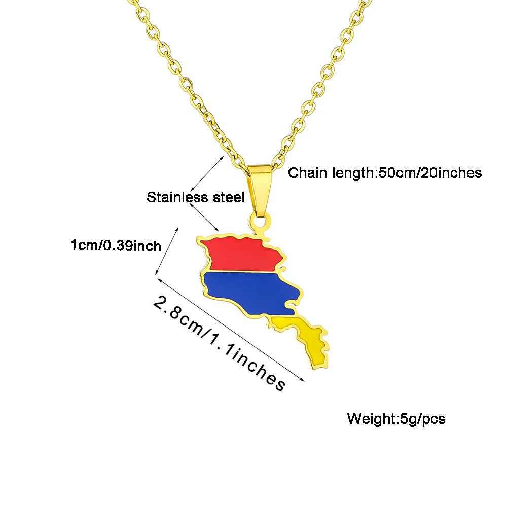 Republic of Armenia Map Flag Pendant Necklace Stainless Steel Men Women Ethnic Maps Jewelry Gift