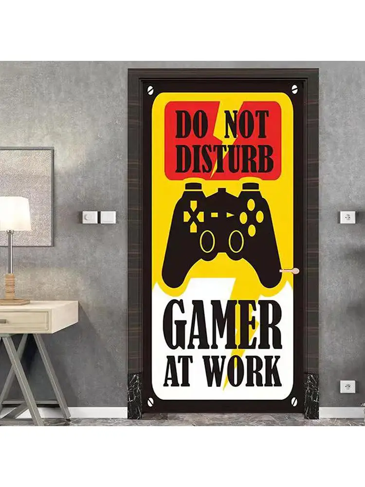 Autocollants de porte auto-adhésifs pour joueur de manette de jeu, papier peint couleur pour contrôleur de jeu, affiches murales décoratives pour chambre d'adolescent et familiale