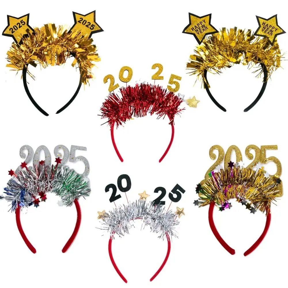 

Gold Silver Happy New Year Headband Star Sequin Decorative 2025 New Year Hairband Glitter Headwear Party Photo Props Party Gift