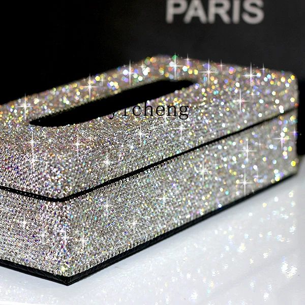 Zk High-Grade Leather Diamond Stick-on Crystals Tissue Box Creative Car Tissue Box