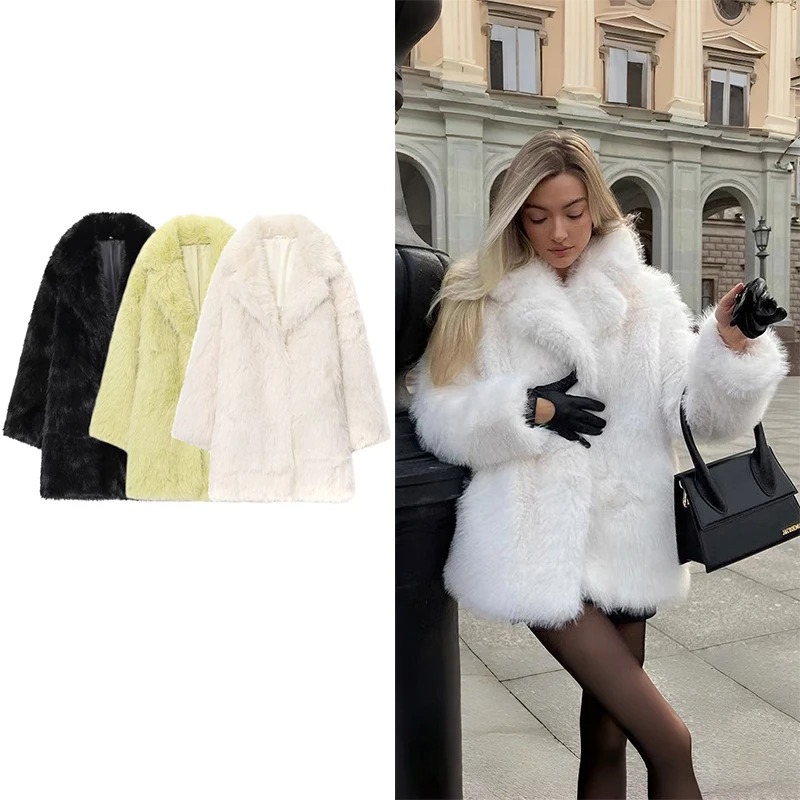 Guobioziy 2026 Winter Women Lapel Mid Length Overcoat Luxurious Socialite Outerwear Fashion Show Style Party Dating Daily Outfit