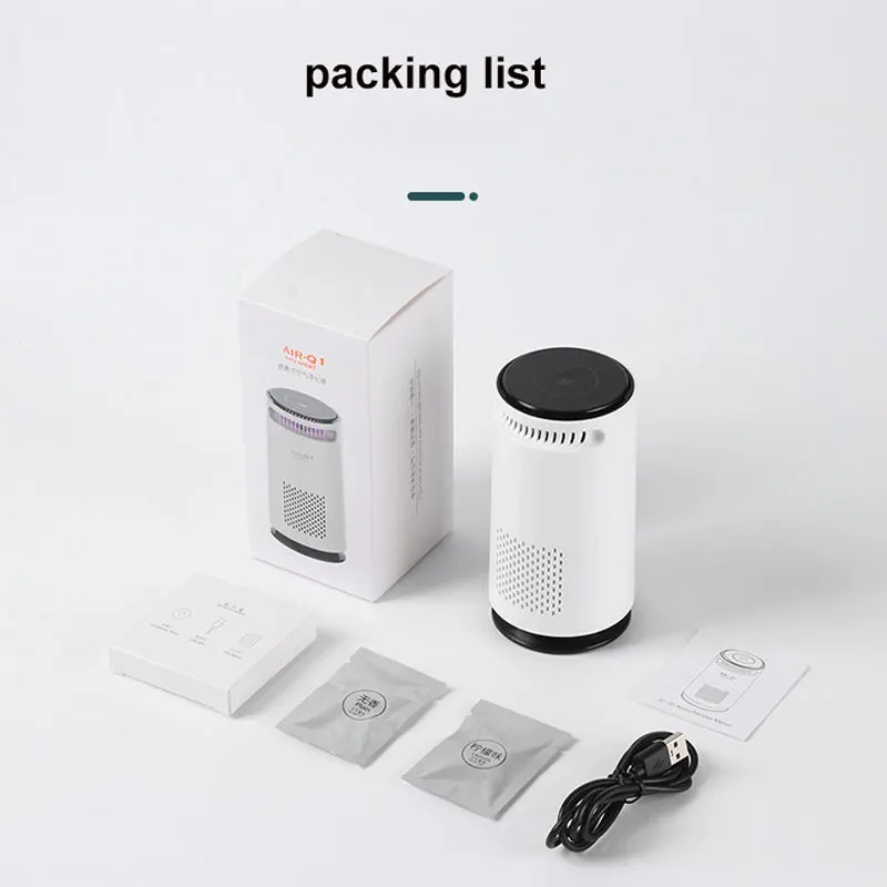 Portable Car Air Purifier Negative Ion & HEPA Filter Low Noise DeodorizerDust Smoke Removal Compact Design for Car Home Use