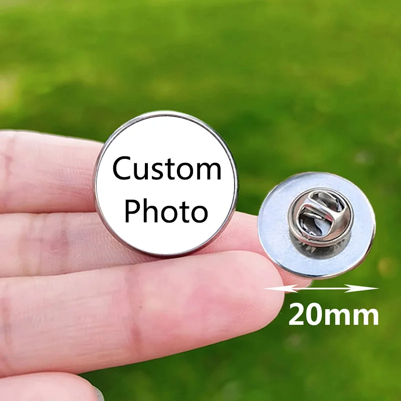 Custom National Flag Pin Badge Football Club Name Baby Singer Star Photo Medical Alert Personalized Glass Brooches for Men Women