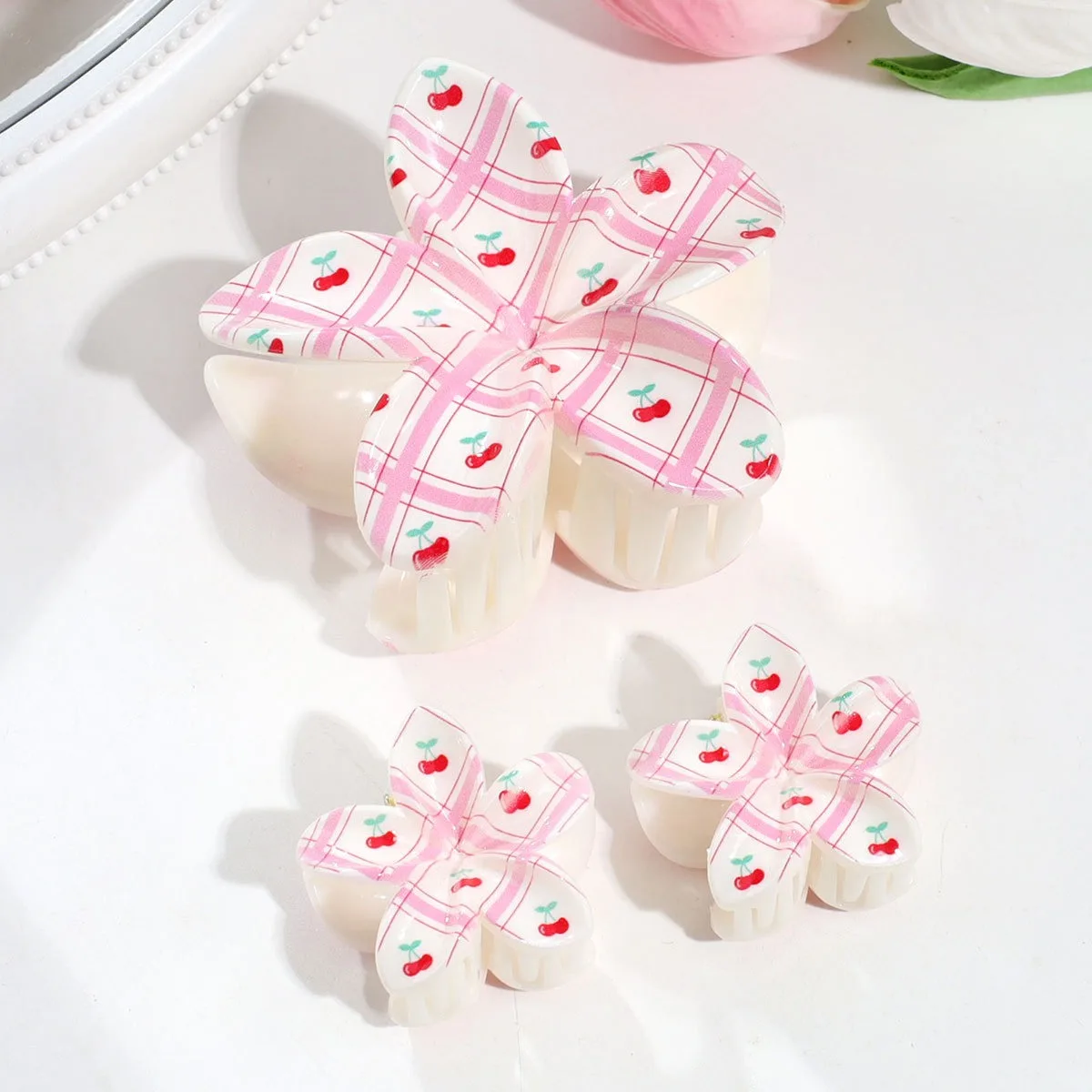 3pcs Cute Fashion Colorful Fruit Flower Print Egg Flower Women Plastic Grab Clip Small Fresh Playful Ponytail Hair Accessory - view 6