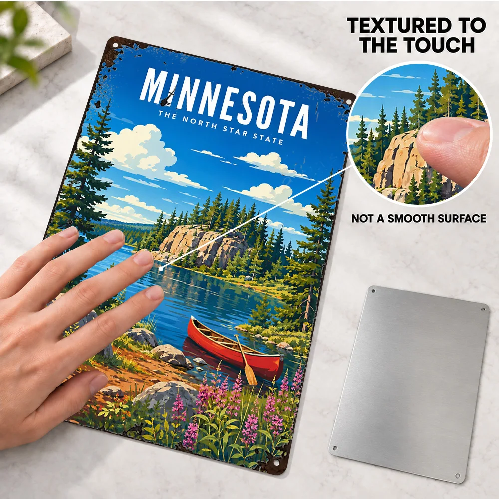 Minnesota North Star State Printed Poster Personalized Aluminum Metal Sign Colorful Travel Illustration Wall Art For Hallway