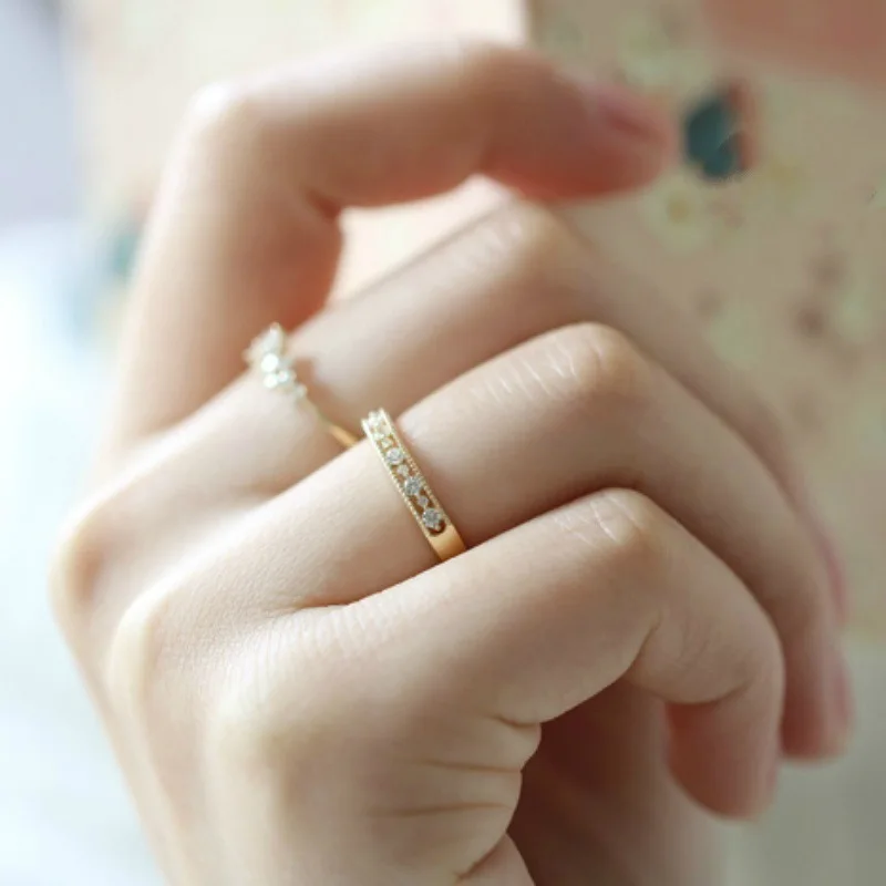ZHOUYANG Wedding Rings For Women Simple Hollow Out Cubic Zirconia Light Yellow Gold Color Gifts Fashion Jewelry KCR110