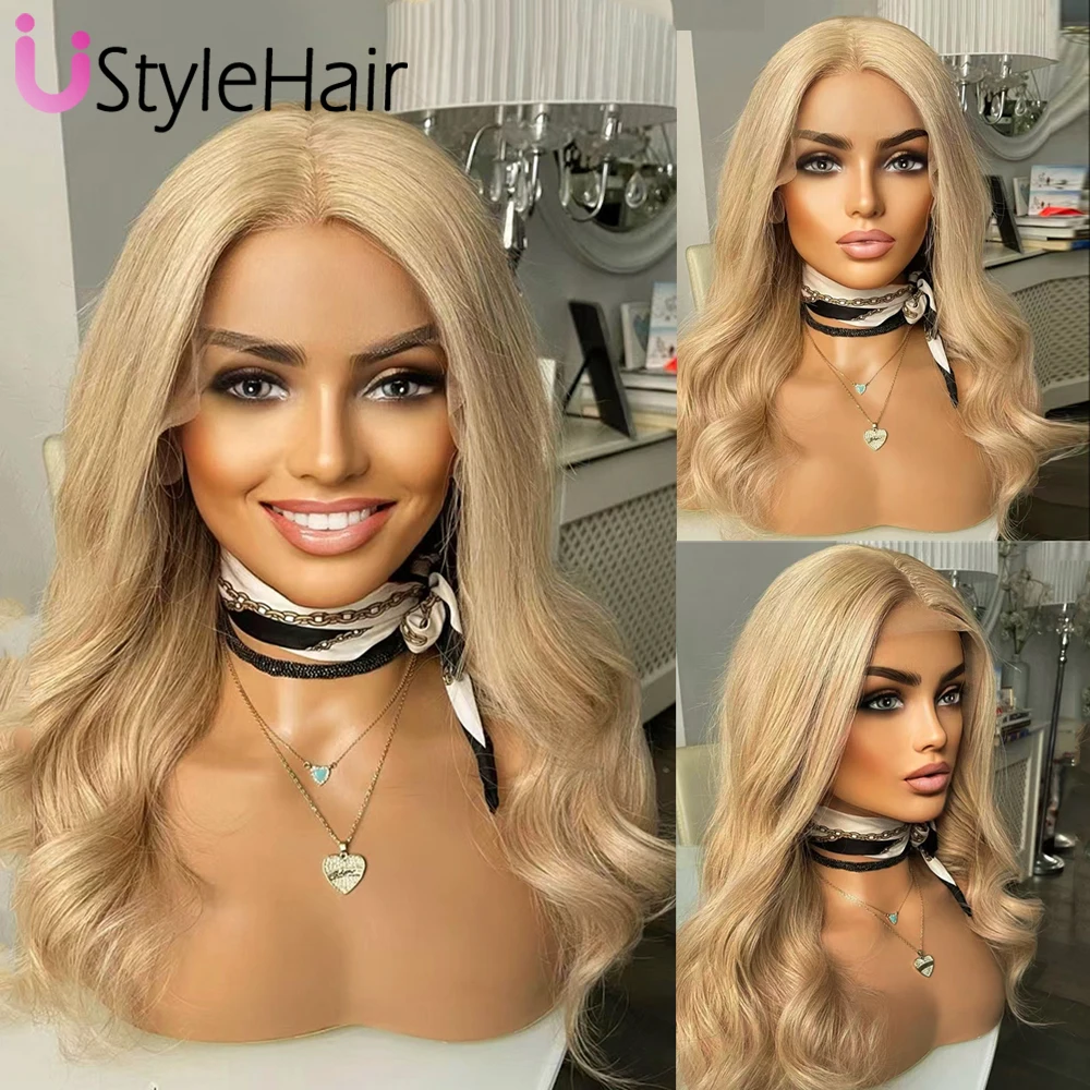 UStyleHair mieszanka blond naturalne fale peruka syntetyczna koronka przednie peruki dla kobiet dziewcząt odporne na ciepło syntetyczne włosy