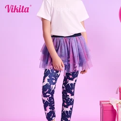 VIKITA Kids Girls Unicorn Print Pants Girls Mesh Skirts with Leggings Children Fake 2pcs Trousers Toddlers Pantskirt Pants Wear