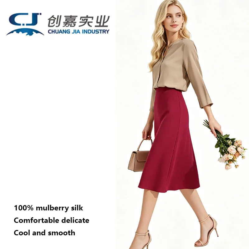 100% Mulberry Silk Ladies Skirt Silver Gray Simple Temperament Elegant Silk A-line Skirt Fashion Noble Business Spring Summer