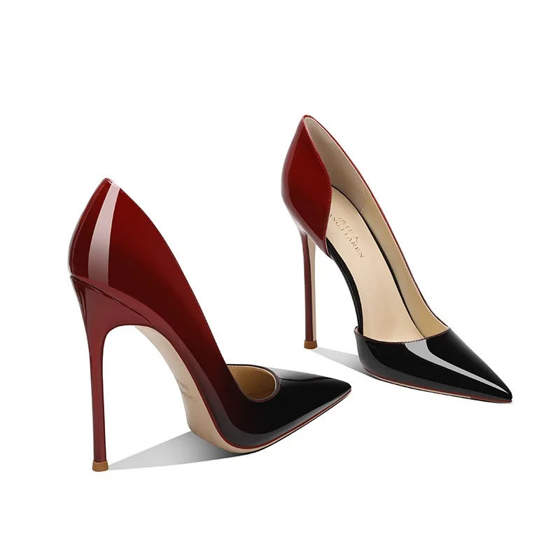 2026 Fashion Gradient Color Side Empty High Heels Women's Thin Heels 12cm Shallow Mouth Sexy Pointed Temperament Single Shoes
