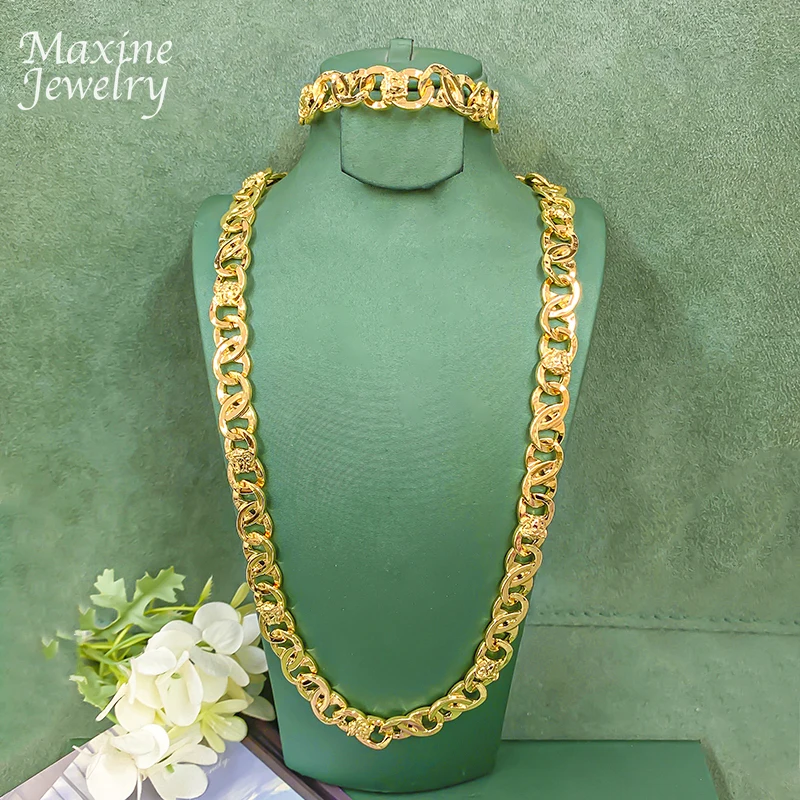 

24inch Classic Original Long Golden Chain Hip Hop Necklace Bracelet Jewelry Set for Man Engagement Jewellery Luxury Party Gifts