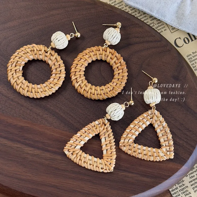 Summer seaside rattan earrings niche vacation wind bohemian ethnic style atmosphere straw earrings earrings female