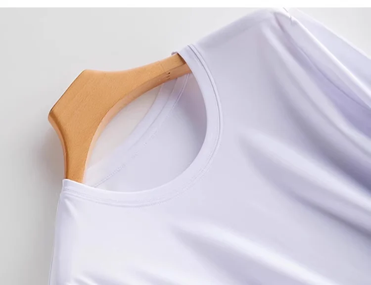 SuyaDream Women Solid T Shirts Silk Cotton Blend Plain O Neck Long Sleeved Tee 2025 Spring Autumn Basic Top White Black